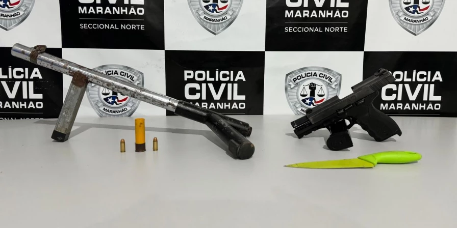 Armas apreendidas pela Polícia Civil durante operação em São José de Ribamar.