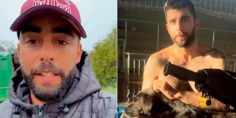 Pedro Scooby adota cachorro que resgatou no Rio Grande do Sul.