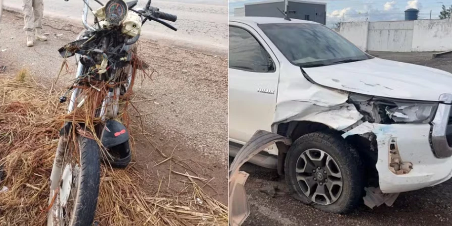 Colisão com caminhonete deixa homem de 68 anos gravemente ferido.