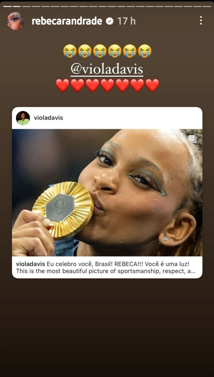 Rebeca Andrade recebe homenagem de Viola Davis. Foto: reprodução/redes sociais