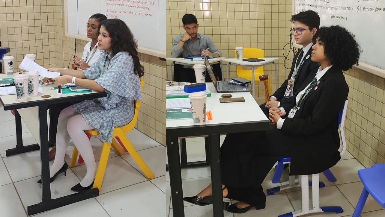 Durante 3 dias, os participantes da Upaonu se reuniram em salas de aula para replicar as reuniões dos mais variados órgãos que compõem a ONU, como os Comitês de Segurança, de Direitos Humanos, Econômico e Social, e o Tribunal Internacional de Justiça. (Foto: Divulgação/Escola Upaon-Açu)