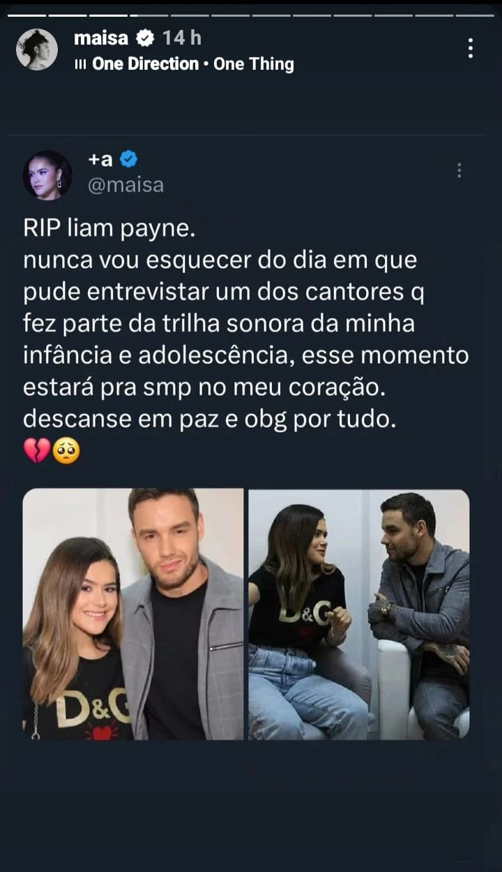 Maisa Silva posta homenagem para o ex-integrante da banda One Direction. (Foto: Reprodução/redes sociais)