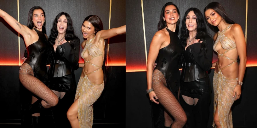 Cher, Dua Lipa e Zendaya posam juntas.