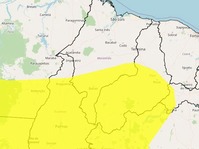 Alerta amarelo de chuva sai para áreas do Maranhão. (Arte: Inmet)