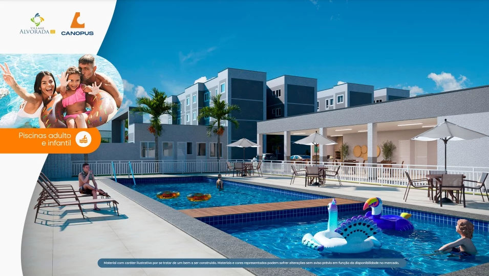 O Village Alvorada III conta com uma área de lazer completa e todos as vantagens de um condomínio clube. (Foto: Divulgação / Canopus Construções)