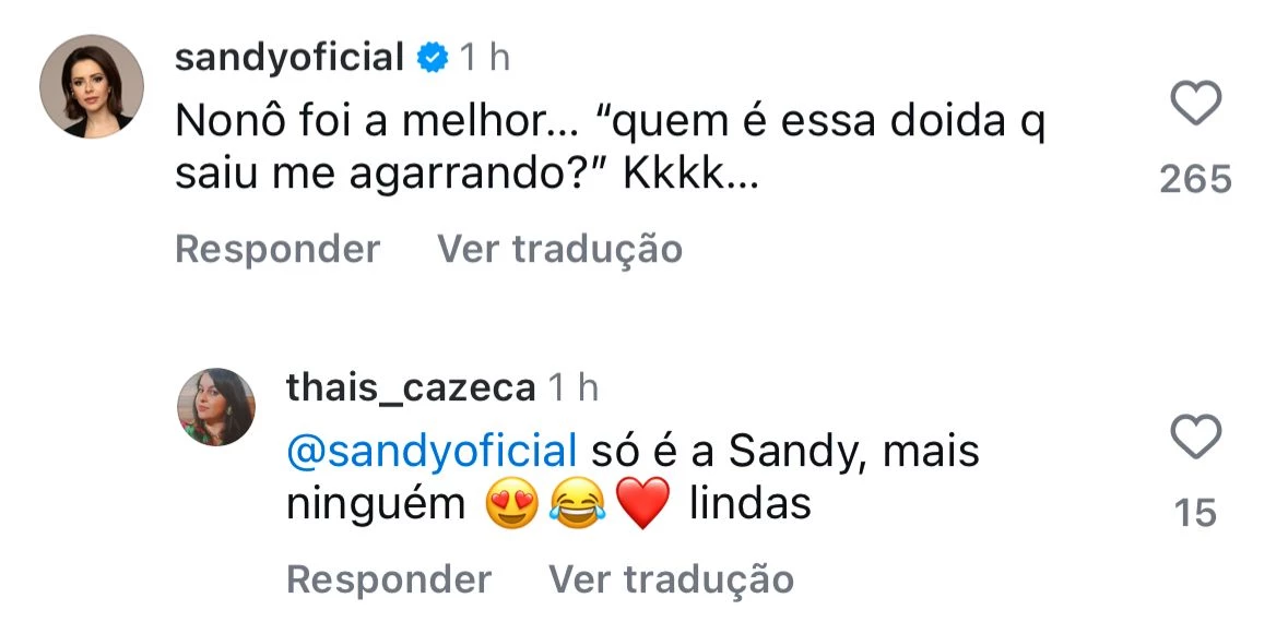 Sandy comenda na foto de Paulo Vilhena