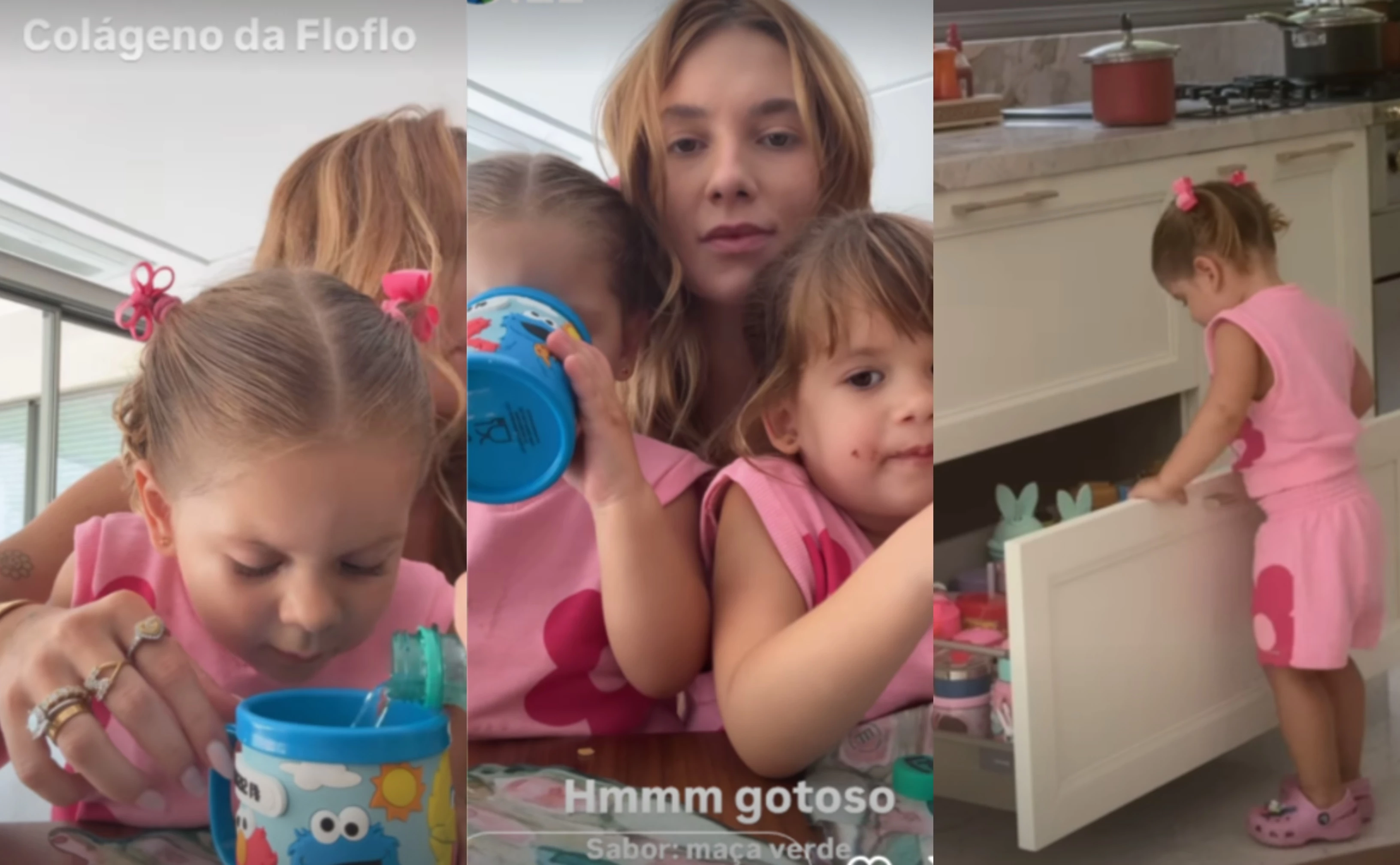 Virginia põe filhas de 2 e 3 anos para tomar colágeno em pó