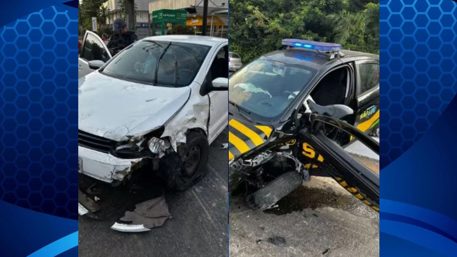 Carros danificados após colisão na Curva do 90. (Foto: Reprodução/Redes sociais)