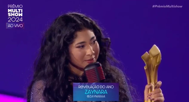 Zaynara é eleita a Revelação do Ano pelo Prêmio Multishow 2024. (Foto: Reprodução/TV Globo)