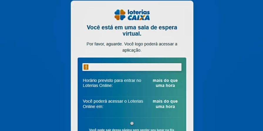 Sala de espera virtual no site das Loterias Caixa.
