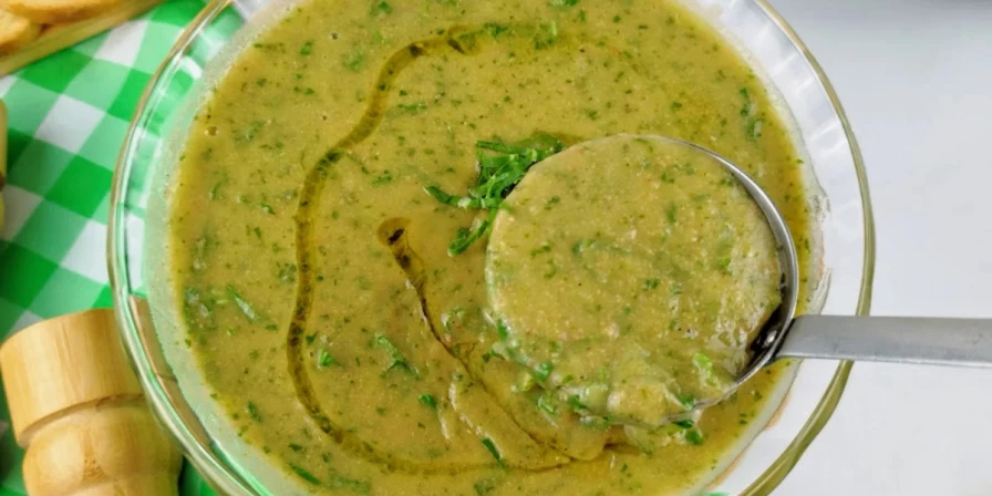 O caldo verde é delicioso, cheio de cremosidade e com leve toque defumado. A finalização com azeite faz toda a diferença, realçando o sabor do preparo.