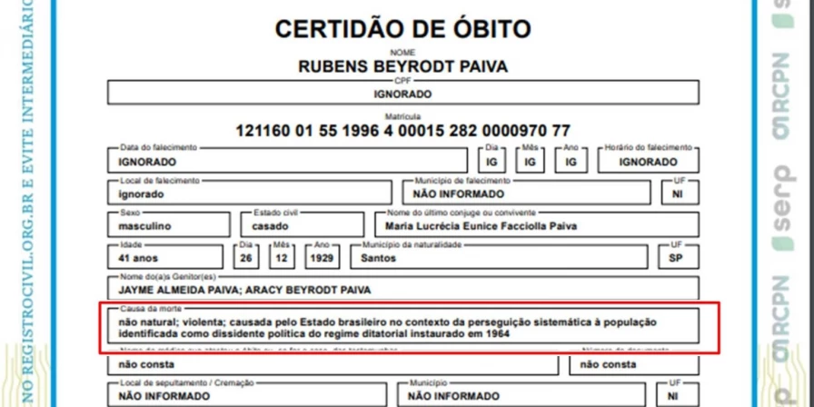 Certidão de óbito de Rubens Paiva