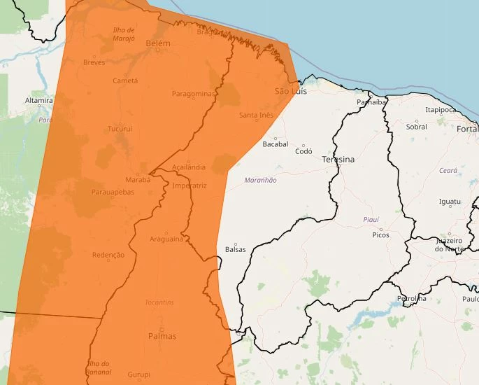 Alerta laranja é lançado para o Maranhão. (Arte: Inmet)
