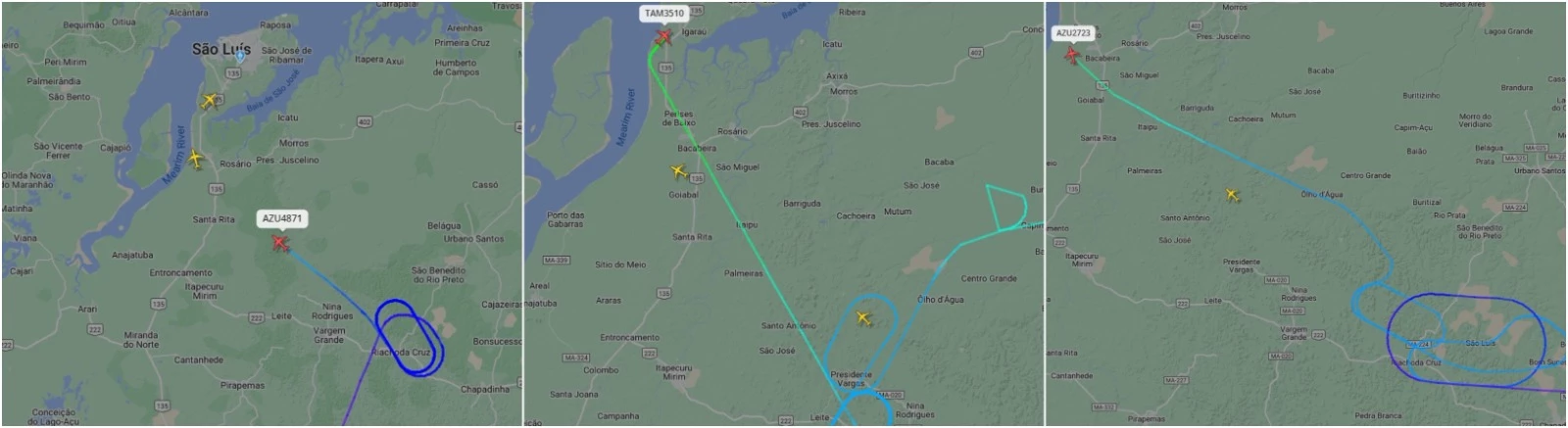 Um dos aviões precisou ser redirecionado para Fortaleza. (Foto: reprodução / FlightRadar)
