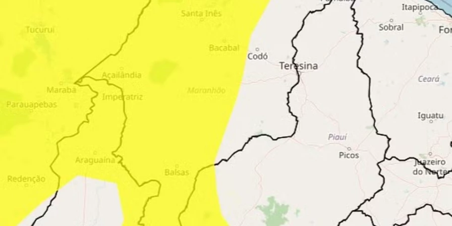 Com o alerta, há risco de chuva entre 20 a 30 mm/h ou até 50 mm/dia, com ventos intensos de 40 a 60 km/h.