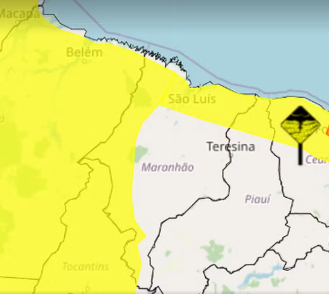 O alerta amarelo de perigo para chuvas intensas abrange São Luís e mais 122 municípios. / Foto: Reprodução/Inmet.