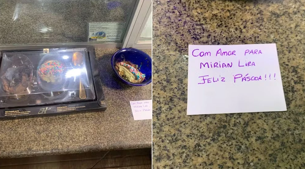 Jórdelia teria enviado o chocolate acompanhado de um bilhete direcionado à Mirian. (Foto: reprodução)