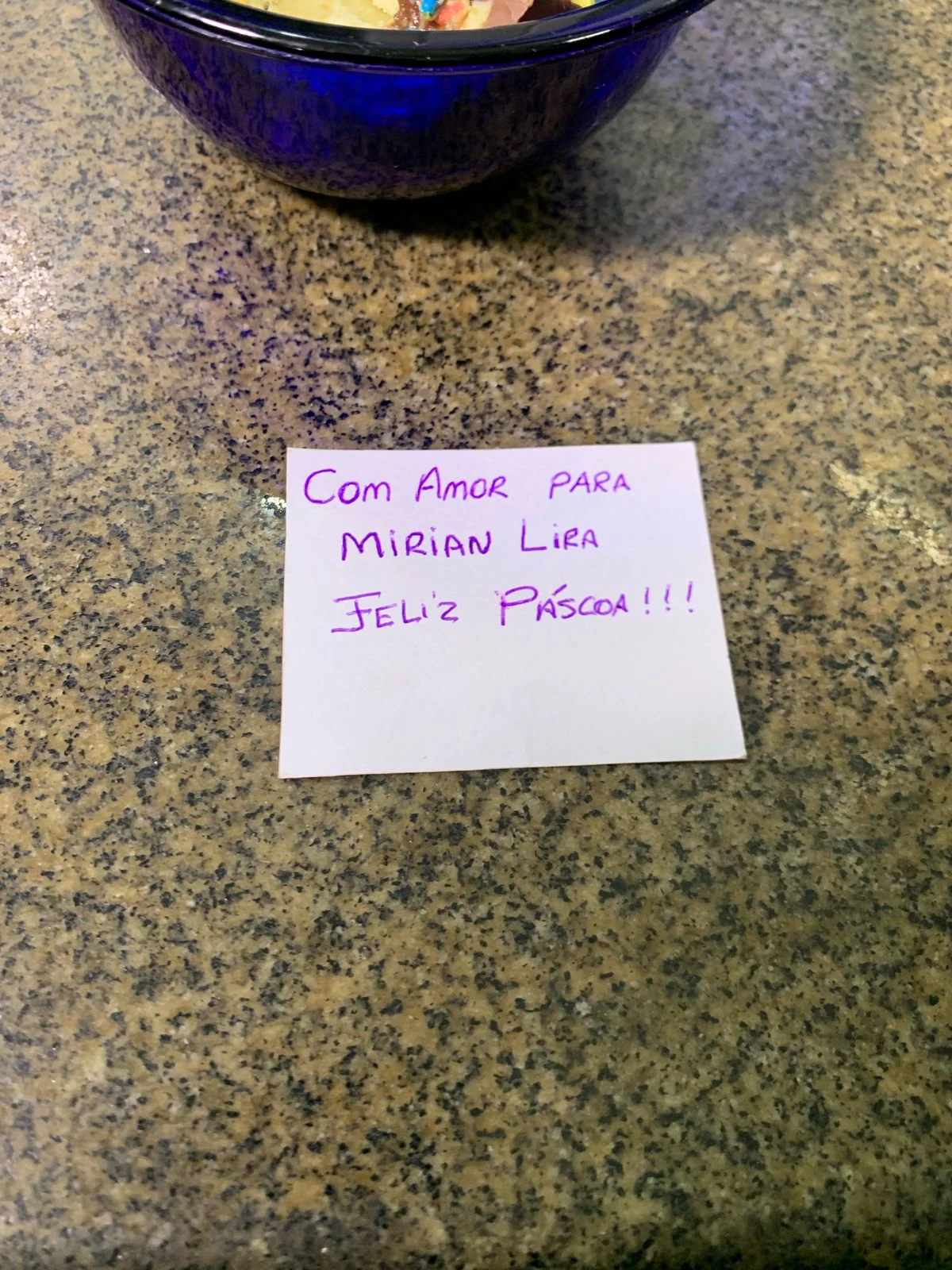 Bilhete enviado à família.