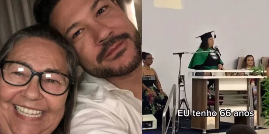 Mãe de João Bosco se forma na faculdade aos 66 anos e emociona nas redes sociais.