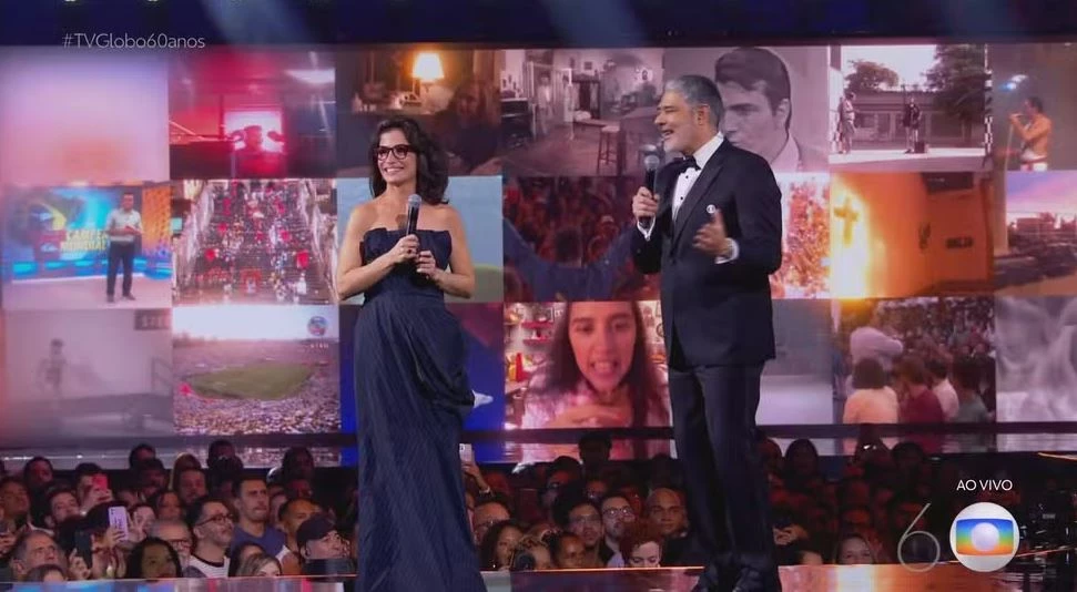 William Bonner e Renata Vasconcellos no show 60 anos da TV Globo. (Foto Reprodução/TV Globo)