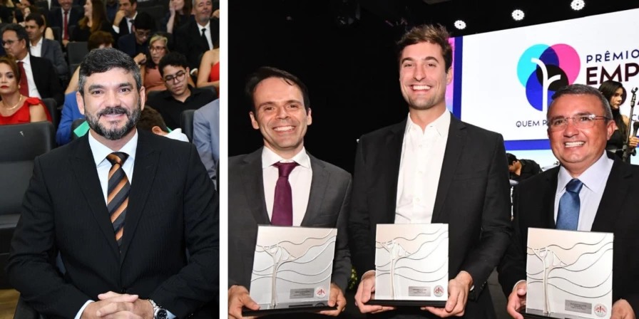 Ganhadores do PEA Ciclo 2024. Rafael Sombra, da Mahogany, Luís Guilherme Almeida, da SuperClínica e Robério Lemos, da Roque Matcon.