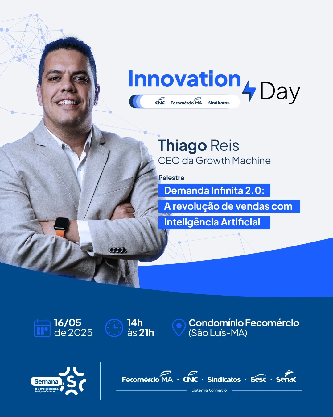 Entre os destaques do encontro estão dois nomes nacionais: Thiago Reis, CEO da Growth Machine e referência em vendas B2B, com mais de R$ 1,7 bilhão gerado em receitas para clientes. (Foto: Divulgação)