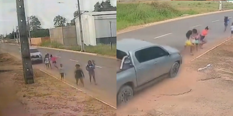 O acidente ocorreu em uma via com pouco movimento, onde apenas os pedestres atingidos estavam no local no momento da colisão. (Foto: Reprodução/TV Mirante) ((Foto: Reprodução/TV Mirante))