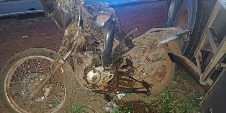 Após a batida, o caminhão saiu da pista e acabou colidindo contra uma árvore às margens da rodovia. (Foto: divulgação / Polícia Rodoviária Federal)
