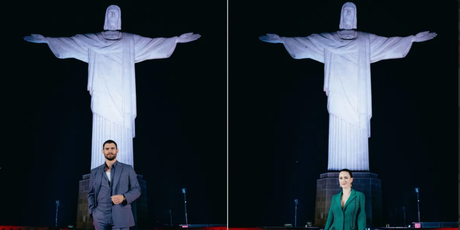 Elenco de "Superman'' visitam o Cristo Redentor. (@Santos_GB/Divulgação)