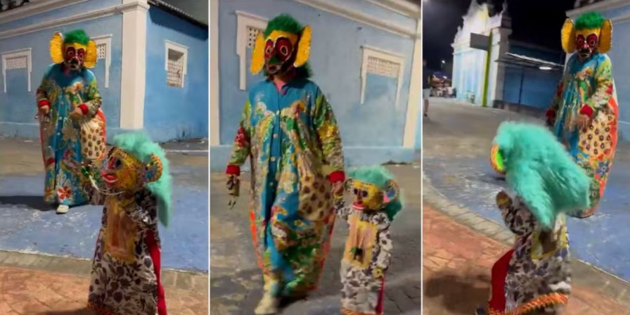 O pequeno Antonio Aquim faz parte do bumba meu boi da floresta e ficou conhecido após aparecer vestido do personagem. (Foto: Reprodução/Redes Sociais)