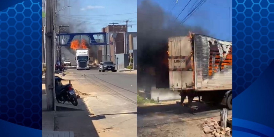 Incêndio em carreta assusta moradores. (Foto: Reprodução)