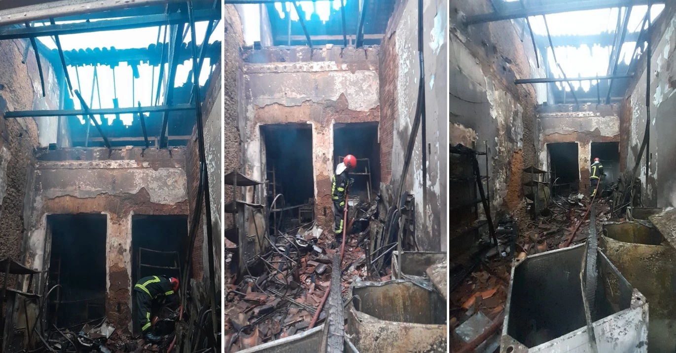 O fogo destruiu uma assistência técnica e causou rachaduras na estrutura do imóvel. / Foto: Divulgação/CBMMA.