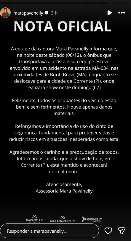 Nota divulgada no perfil oficial da cantora em uma rede social. (Foto: reprodução / redes sociais)