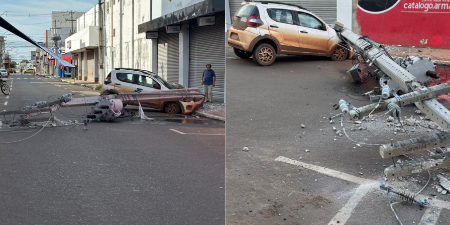 Poste cai sobre carro em Imperatriz