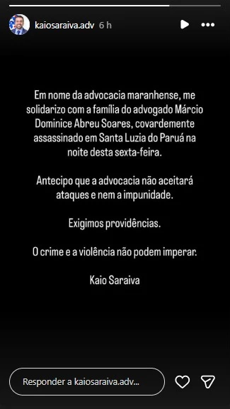 Presidente da OAB-MA manifestou solidariedade após o ocorrido. (Foto: reprodução / redes sociais)