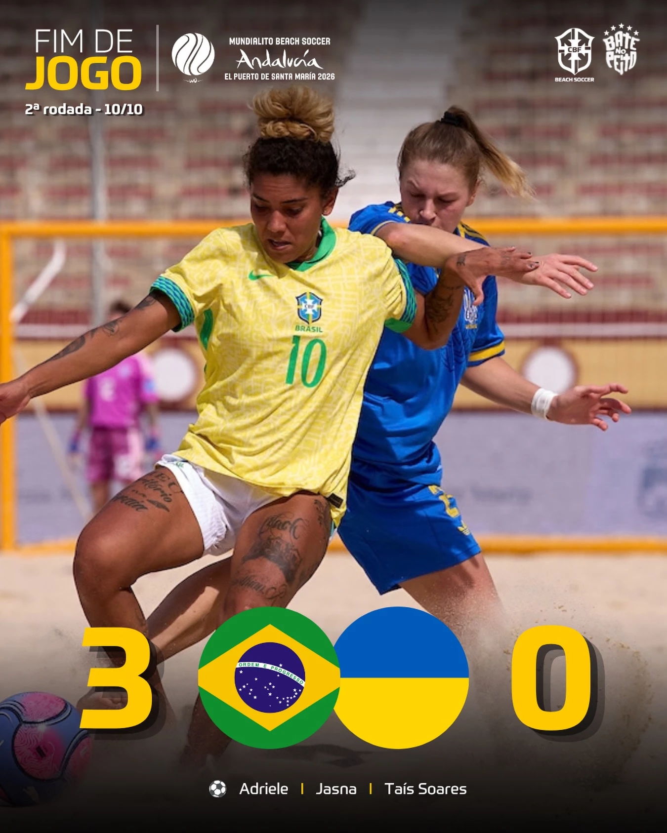 Adriele fez terceiro gol na vitória sobre a Ucrânia