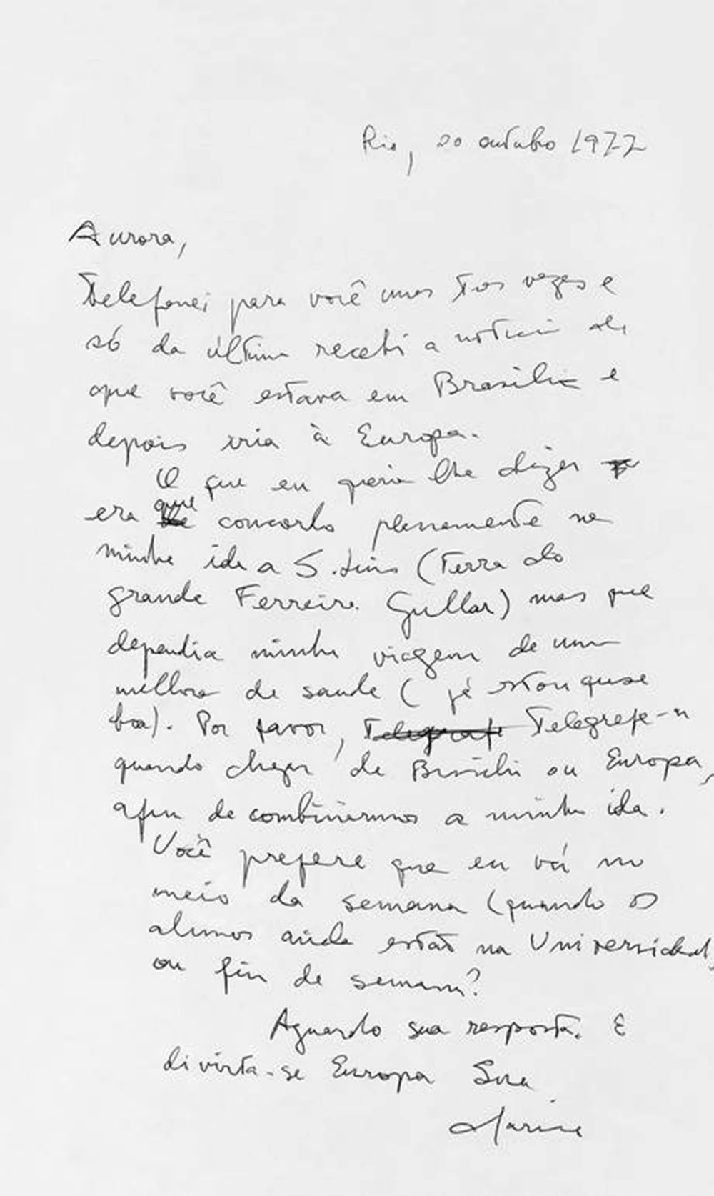 Carta escrita por Clarice